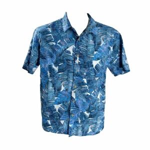 Cooke Street Hawaiian Aloha Shirt XL Tropical Leaf Fronds Floral Blue Pink White